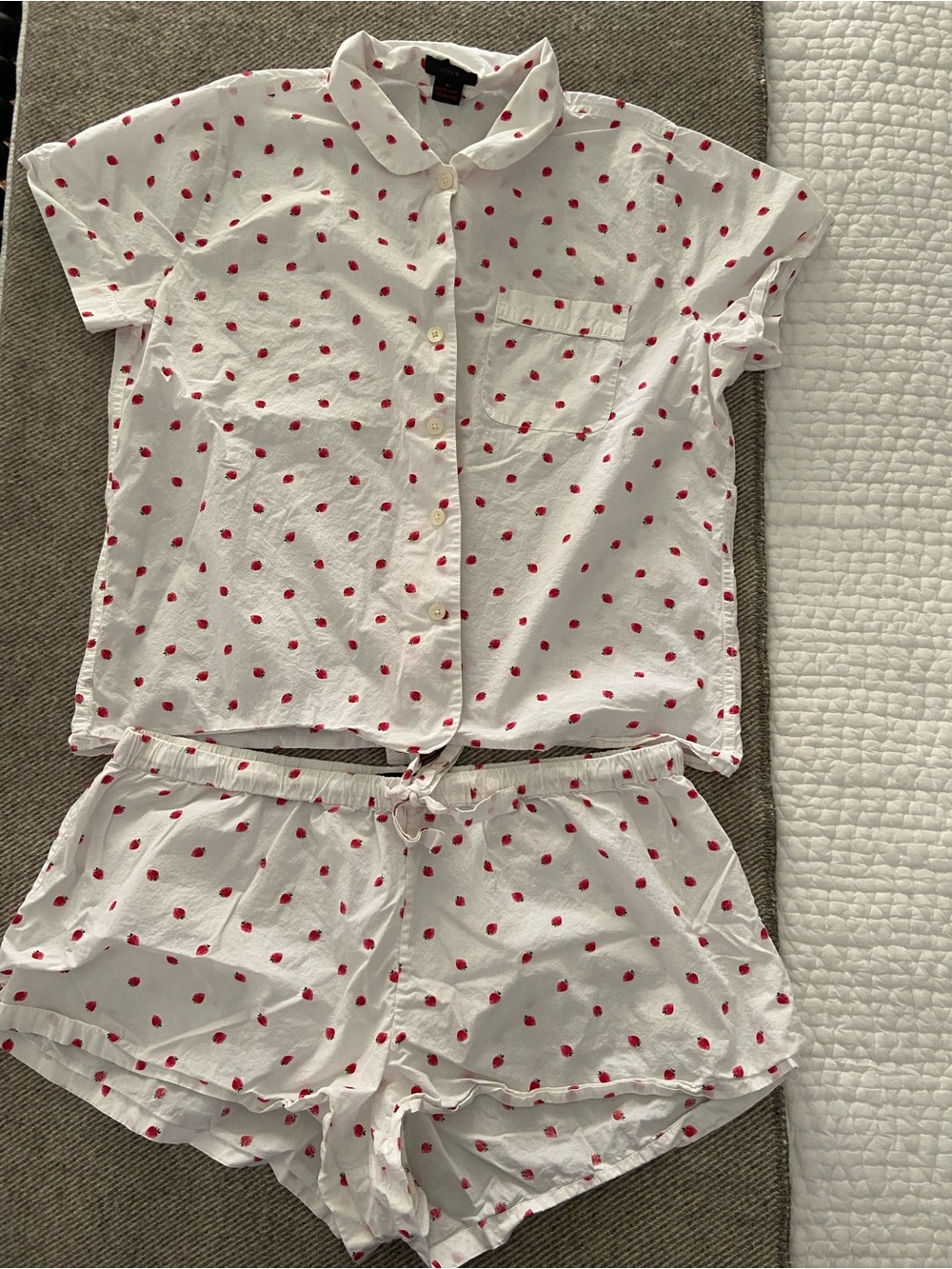 J. Crew White Cotton Short-Sleeve Button Pajama Set with Red Polka Dots